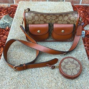 Coach Pennie Crossbody with Coin Case in Signature Canvas Khaki purse 👜